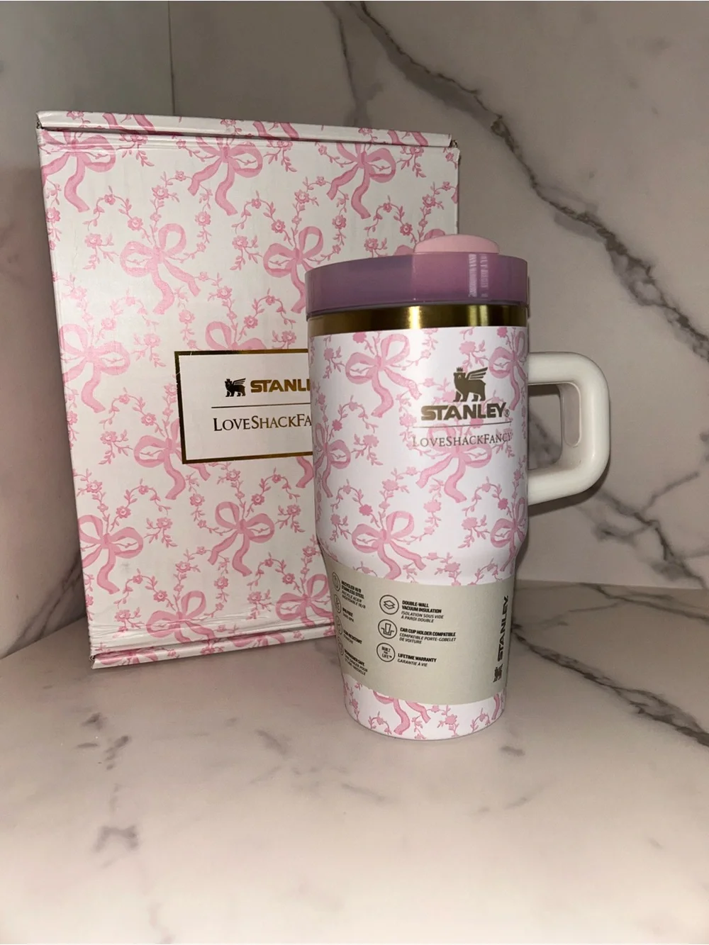 Stanley LoveShackFancy 20 oz Pink Bow Print gift box set - Picture 2 of 4